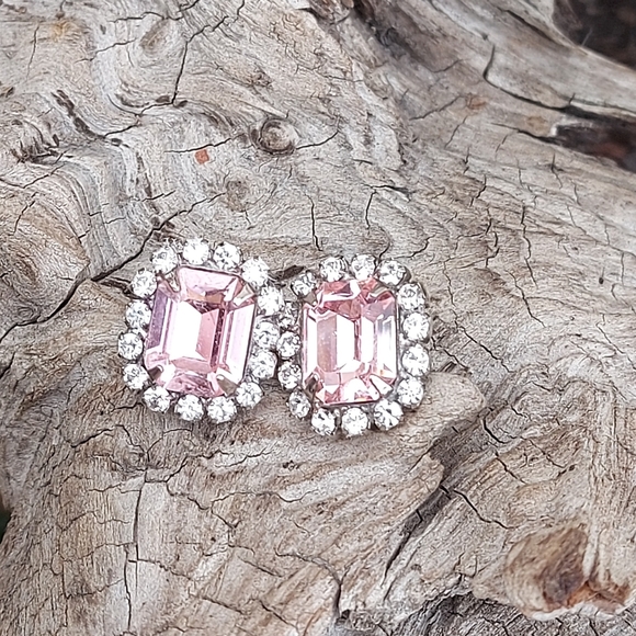 Pierced Rhinestone Earrings, Vintage Rhinestone Earrings - Picture 2 of 3